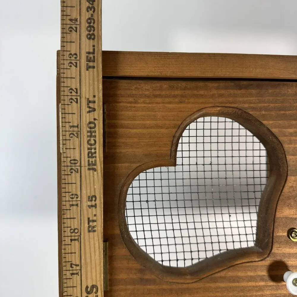 Rustic Wood Wall Shelf with Heart Door & Mesh Trinkets CottageCore